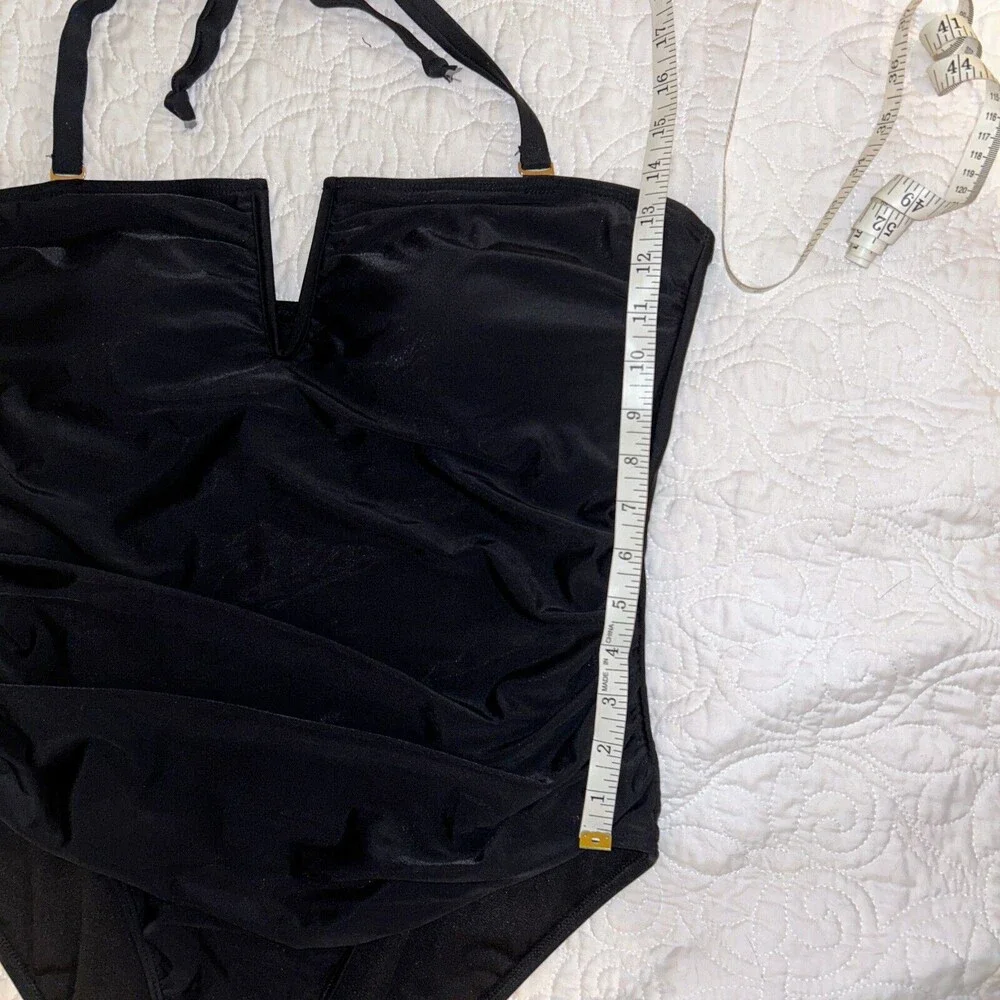 NWT Catherine Malandrino V Wire Shirred Black 1 Piece Bandeau Swimsuit Plus S 1X